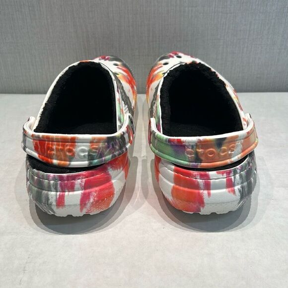 Crocs Classic Clogs Shoes Unisex US M6/W8 Fuzz Fur Lined Tie Dye White Multicolo - Picture 4 of 8